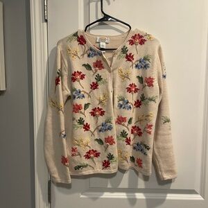 Talbots Floral Embroidered Cardigan - Cream, Red, Blue, Yellow